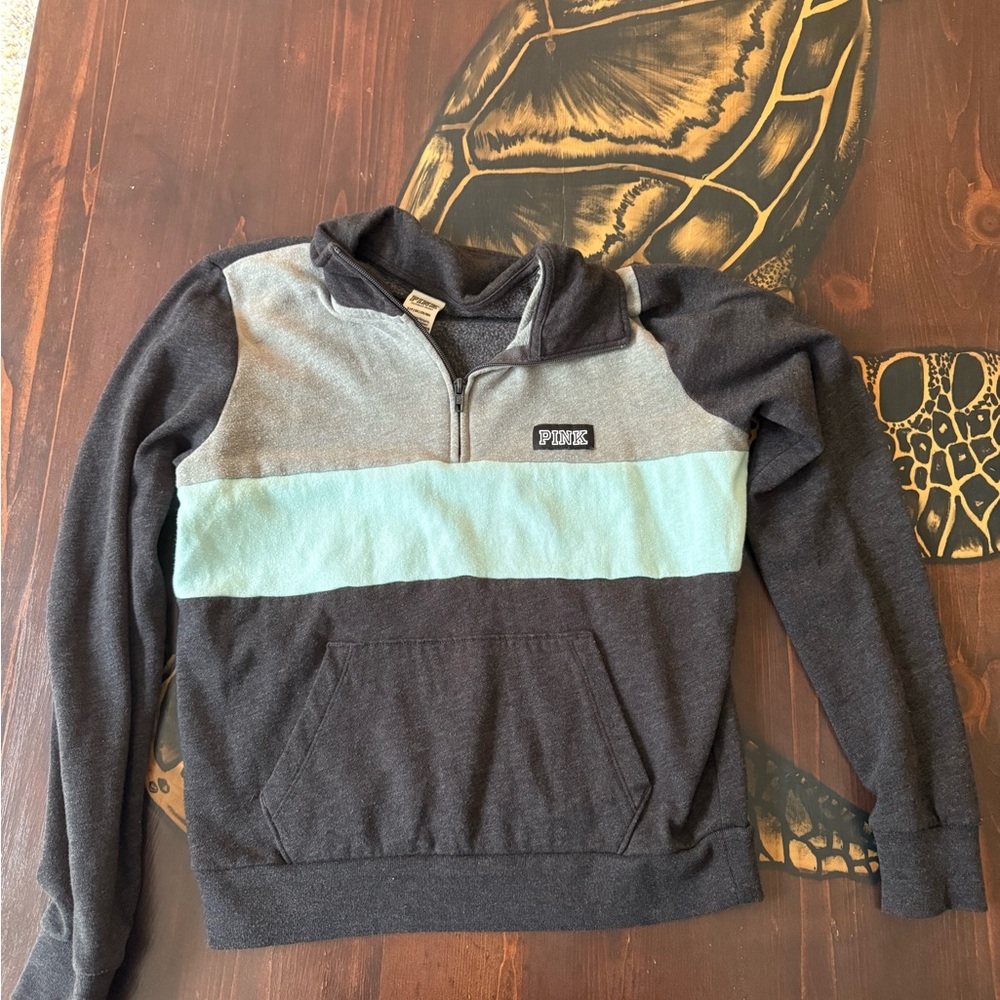 PINK Victoria's Secret Gray and Blue Zip Up Sweater